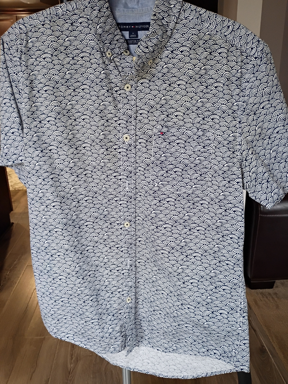 Tommy Hilfiger Men’s White & Navy Patterned Short Sleeve Shirt